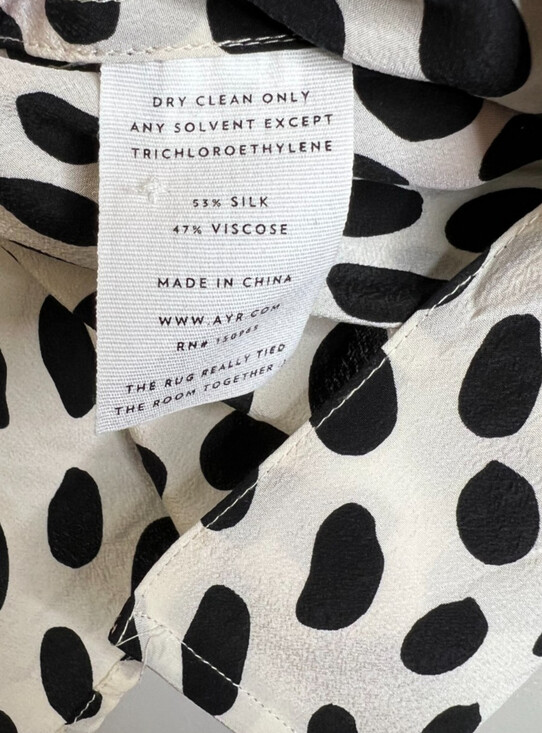 AYR The Pool Boy Button Down Shirt Hot Dot Cream Black XS Oversized Silk - Picture 3 of 4